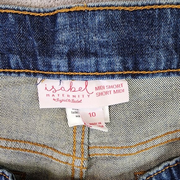 Womens MIDI Maternity Blue Jean Shorts 4” inseam Isabel Maternity Side Panel 10 - Picture 5 of 16
